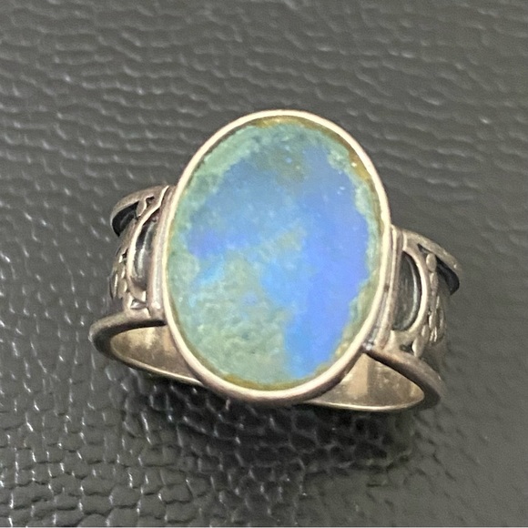Vintage Native American Signed SA 925 Sterling Silver Blue Teal Stone Ring Sz 8 - Picture 3 of 16